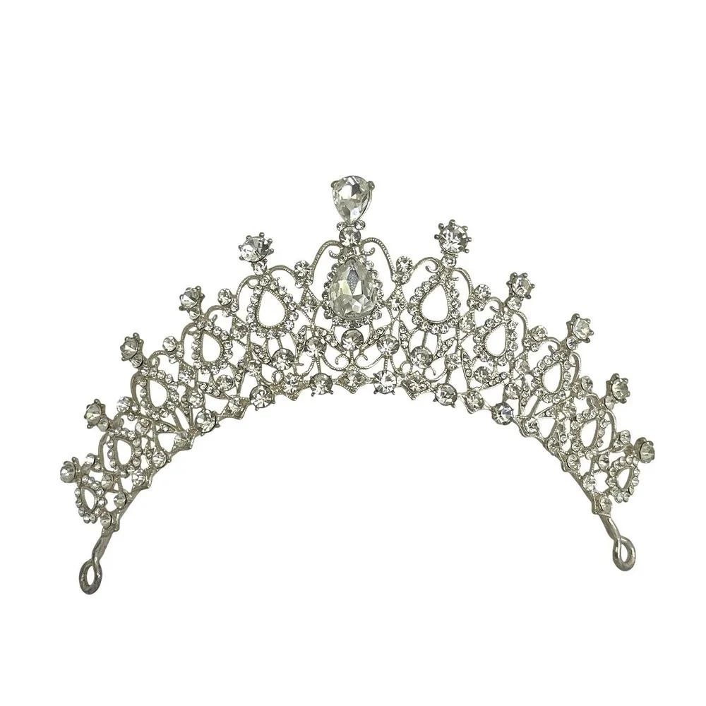 Wedding Tiara Quinceañera Crown Rhinestones Silver Princess Queens